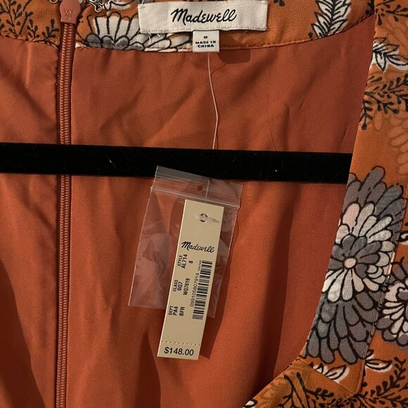 Madewell Sheer-Sleeve Button-Front Floral Midi Dress Size 8 NWT - Picture 4 of 6